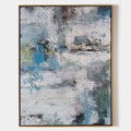 Original hand painted blue white grey abstract oil painting canvas wall art, nordic scandinavian coastal elegant luxury modern living r