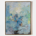 Original hand painted blue abstract oil painting canvas wall art, nordic scandinavian elegant luxury modern coastal living room interio