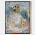 Original hand painted teal grey abstract oil painting canvas wall art, nordic scandinavian elegant luxury modern living room interior d