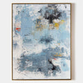 Original hand painted slate blue white abstract oil painting canvas wall art, coastal nordic scandinavian elegant luxury modern living
