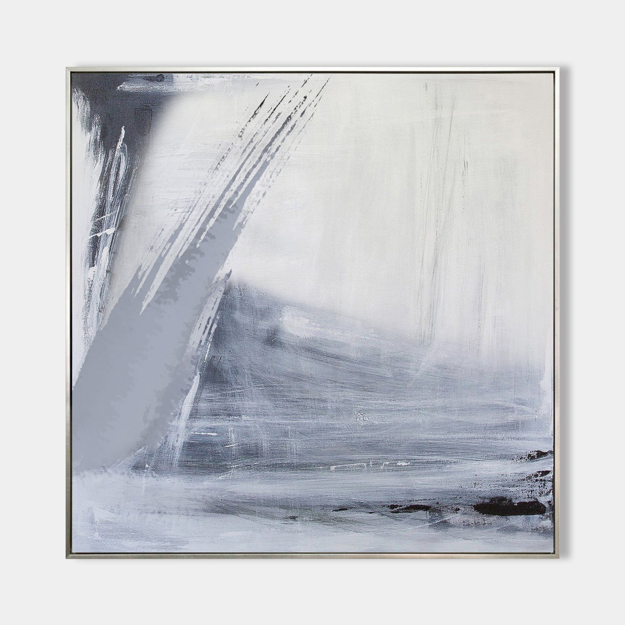 Original hand painted grey slate white abstract oil painting canvas wall art, nordic scandinavian minimalist elegant luxury modern livi
