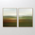 Original hand painted olive green abstract landscape oil painting canvas diptych wall art, nordic scandinavian elegant luxury modern living room home