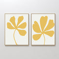 Original hand painted amber yellow botanical floral silhouette oil painting canvas wall art set, nordic scandinavian minimalist elegant luxury modern
