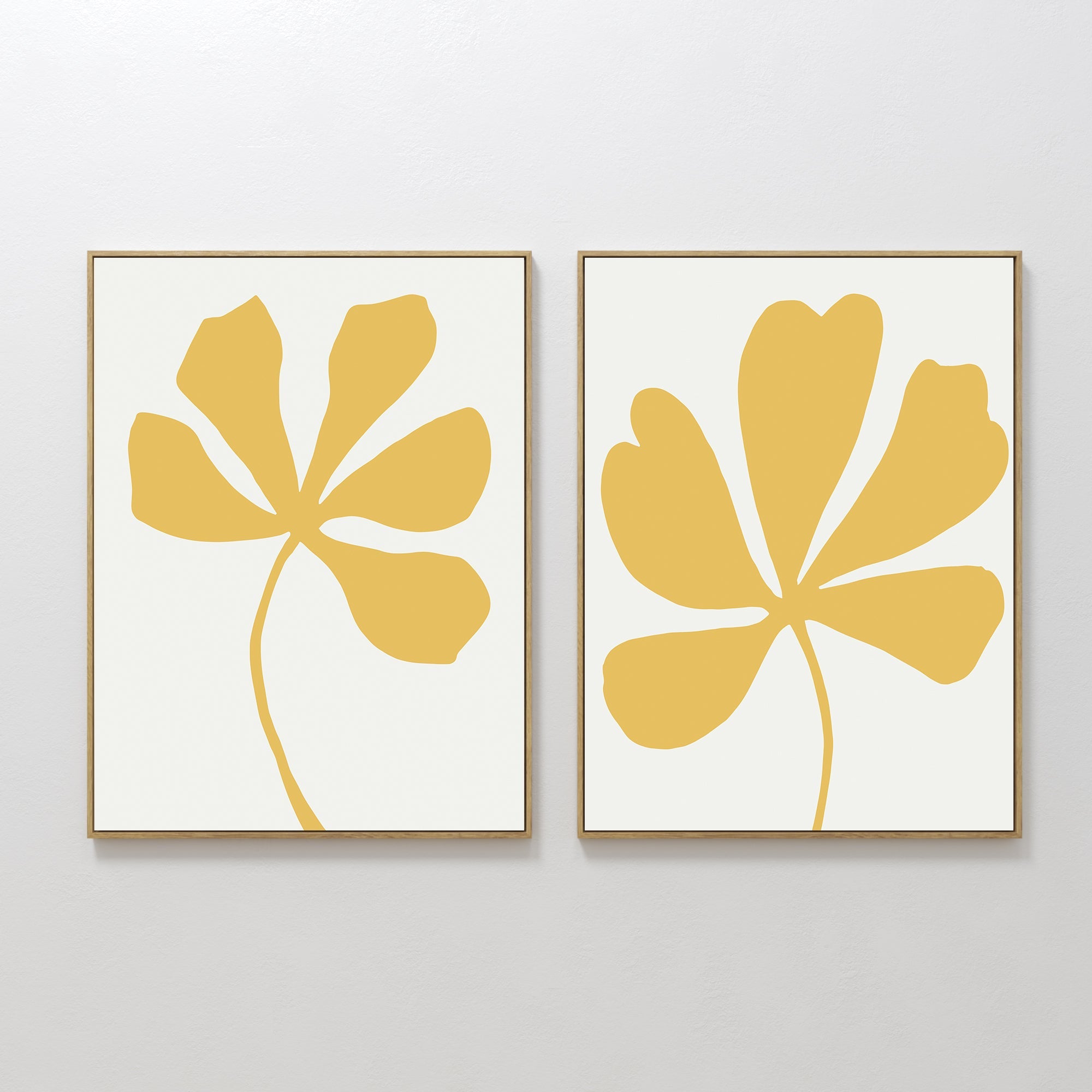 Original hand painted amber yellow botanical floral silhouette oil painting canvas wall art set, nordic scandinavian minimalist elegant luxury modern