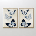 Original hand painted navy blue ivory butterfly oil painting canvas wall art set of 2, nordic scandinavian elegant luxury minimalist modern bedroom ho