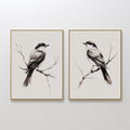 Original hand painted monochrome bird oil painting set of 2 canvas wall art, nordic scandinavian elegant luxury minimalist japandi modern home decor i