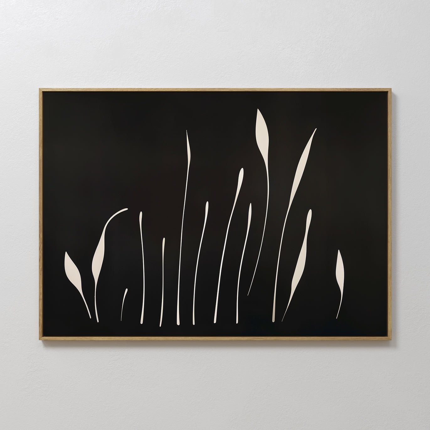 Original hand painted black ivory botanical grass silhouette oil painting canvas wall art, nordic scandinavian minimalist elegant luxury modern home d