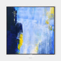 Original hand painted navy blue yellow abstract oil painting canvas wall art, modern nordic scandinavian elegant luxury coastal living
