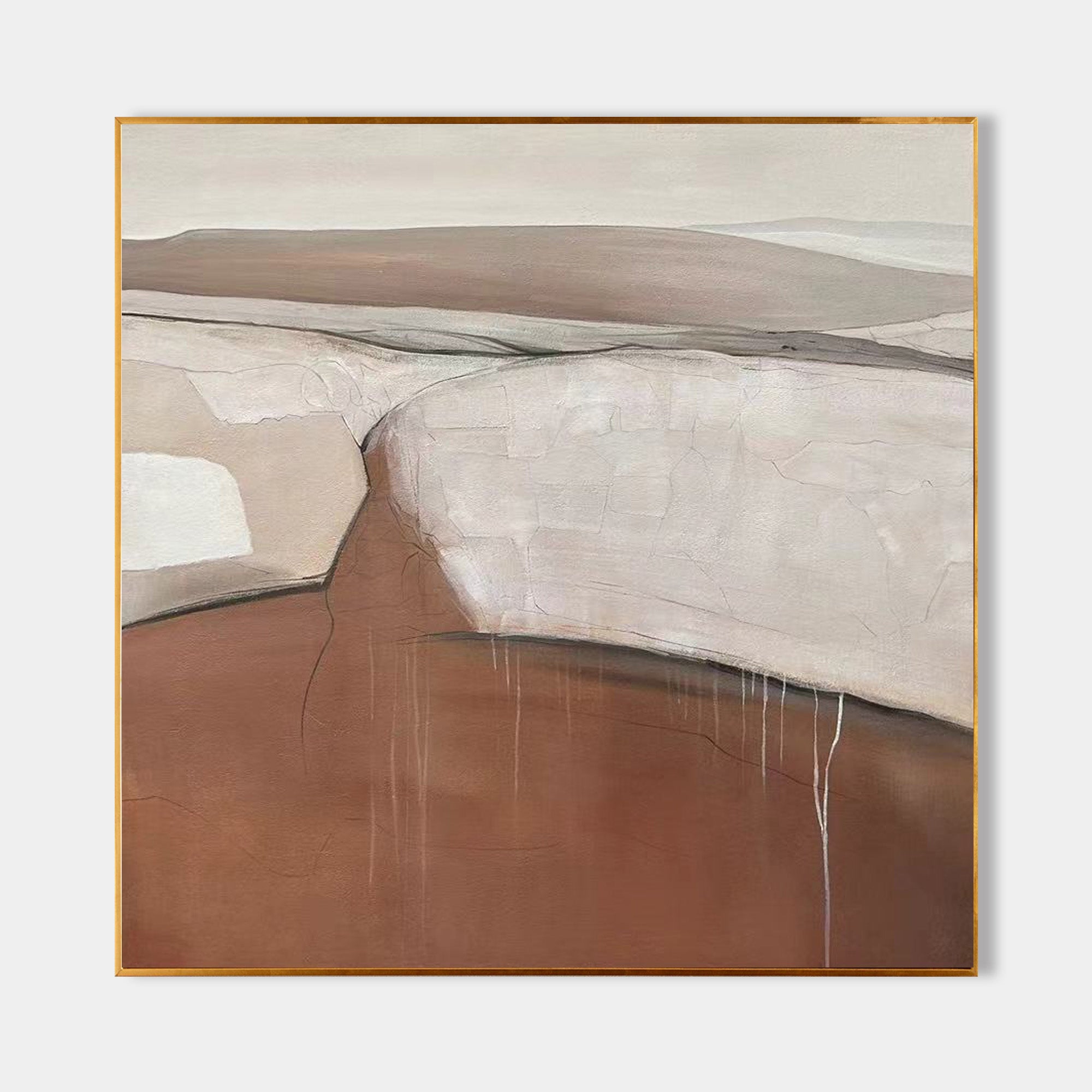 Original hand painted terracotta ivory abstract canyon oil painting canvas wall art, nordic scandinavian minimalist elegant luxury mode