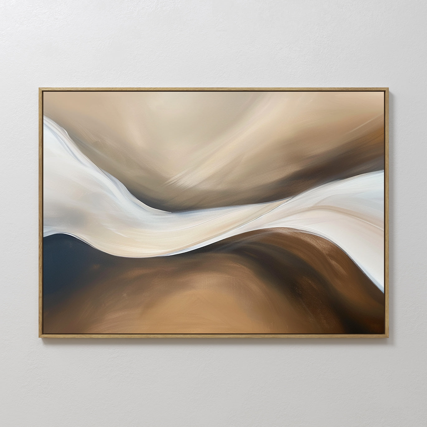 Original hand painted amber cream brown flowing abstract oil painting canvas wall art, nordic scandinavian elegant luxury modern living room home deco
