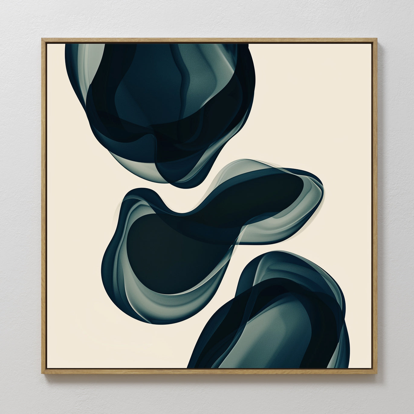 Original hand painted deep navy teal organic fluid abstract oil painting canvas wall art, nordic scandinavian elegant luxury modern living room home d