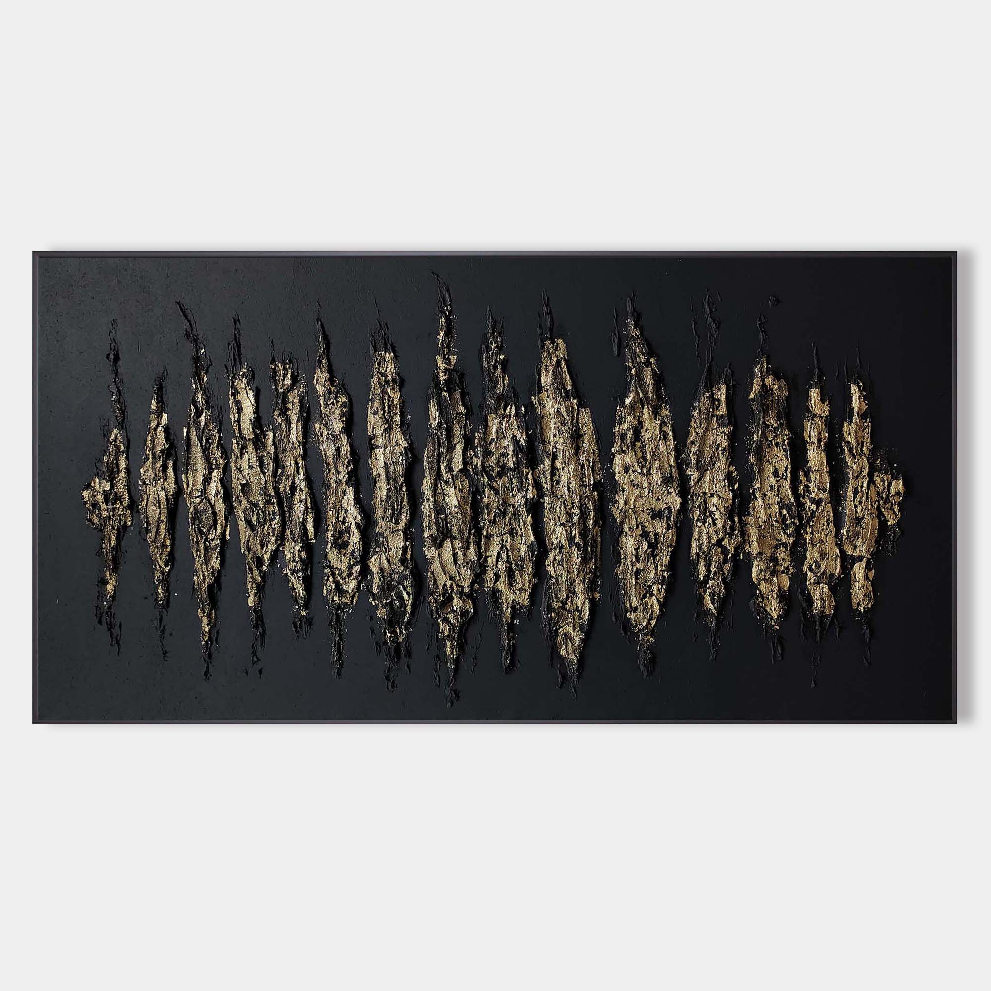 Original hand painted gold black textured abstract oil painting canvas wall art, nordic scandinavian elegant luxury modern living room