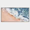 Original hand painted teal blue ocean wave coastal oil painting canvas wall art, nordic scandinavian elegant luxury modern living room