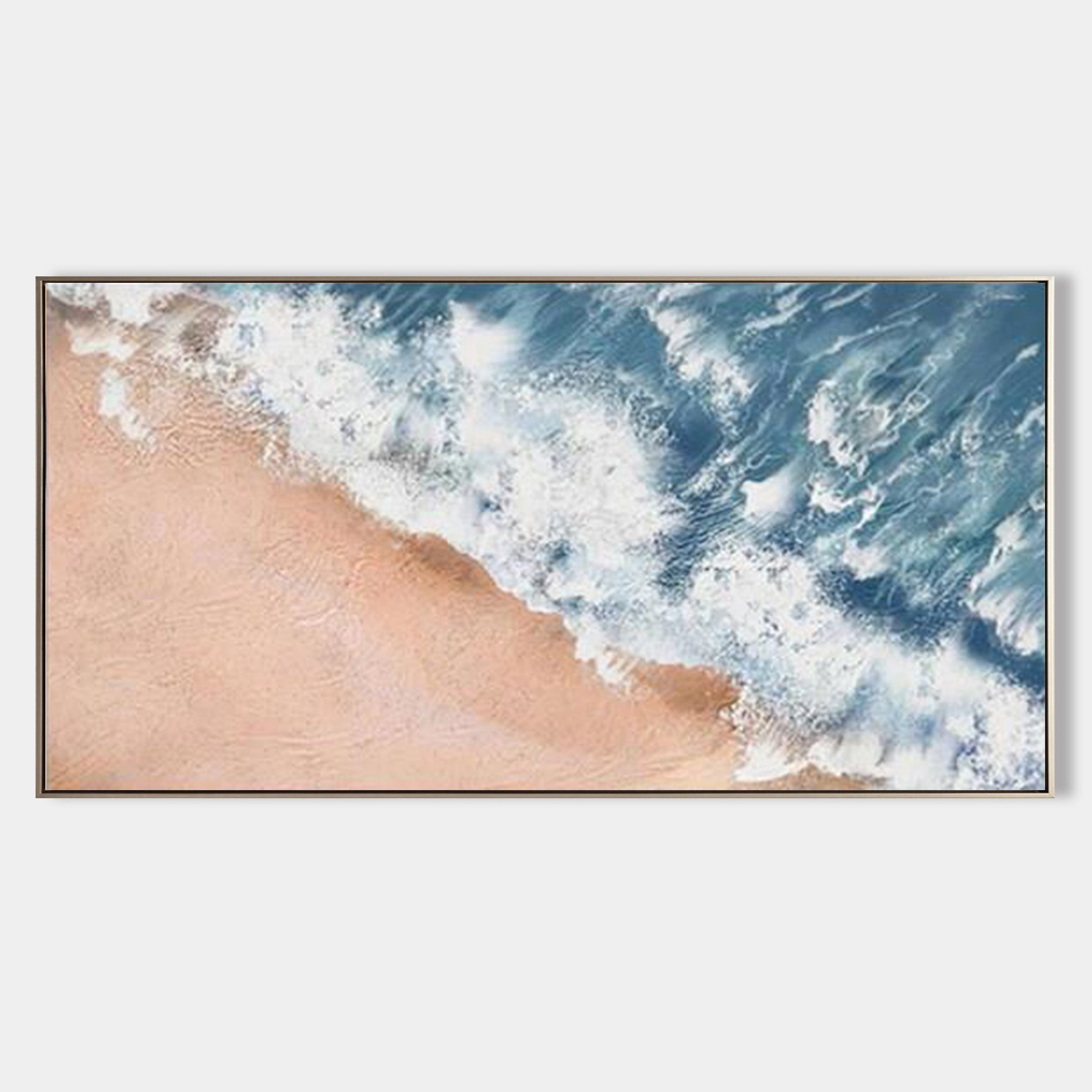 Original hand painted teal blue ocean wave coastal oil painting canvas wall art, nordic scandinavian elegant luxury modern living room
