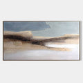 Original hand painted sand beige taupe blue abstract desert landscape oil painting canvas, nordic scandinavian minimalist elegant luxur