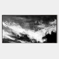 Original hand painted black white abstract oil painting canvas, turbulent wave brushstrokes, elegant luxury modern nordic scandinavian