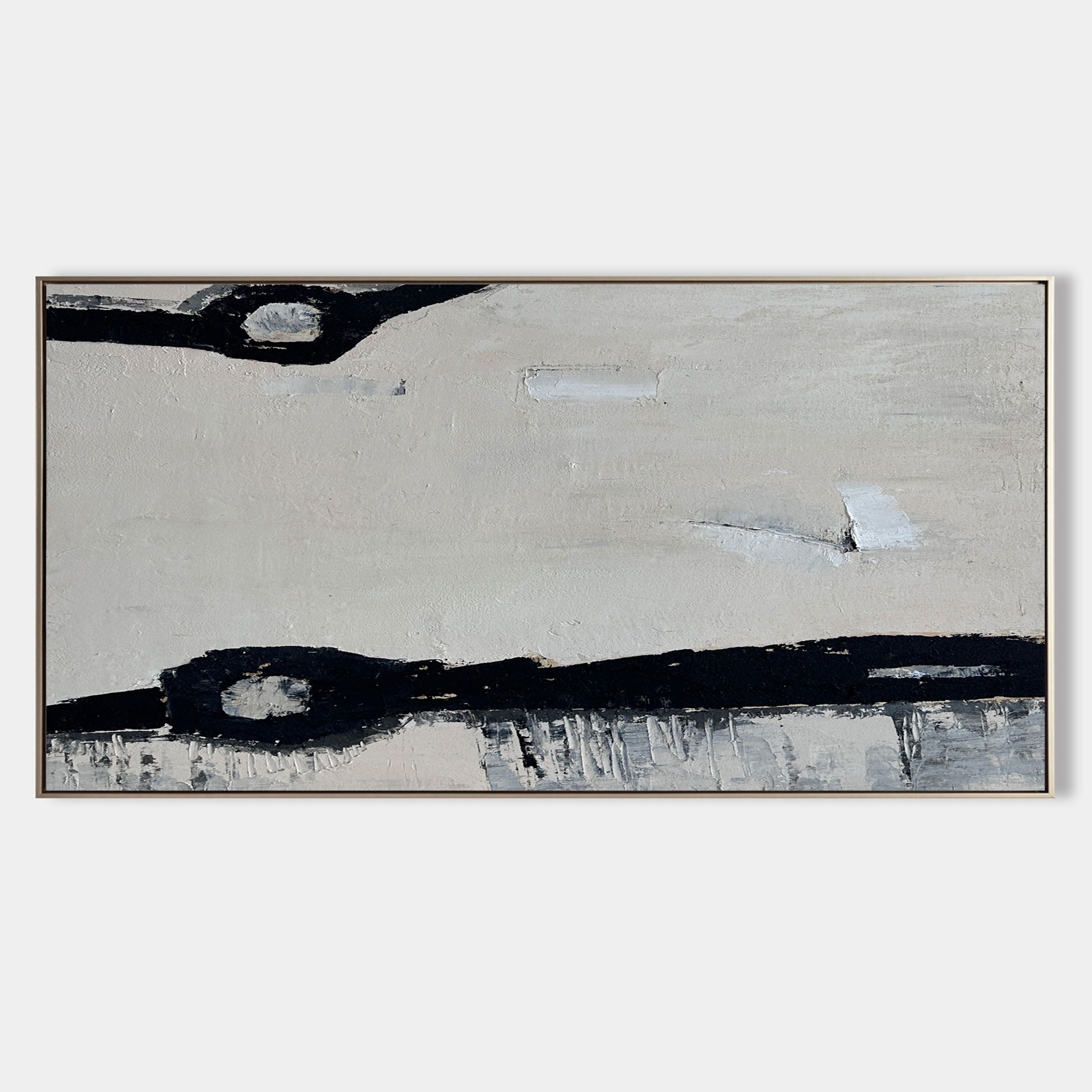 Original hand painted black ivory abstract oil painting canvas, bold sweeping bands textured minimalist nordic scandinavian elegant lux