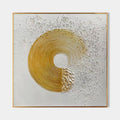 Original hand painted gold circular abstract oil painting canvas wall art, textured ivory nordic scandinavian minimalist elegant luxury