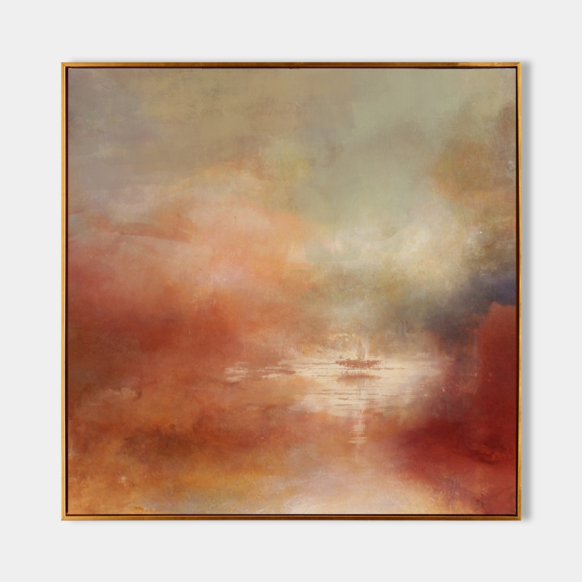 Original hand painted crimson burnt orange abstract oil painting canvas wall art, atmospheric elegant luxury modern scandinavian living