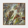 Original hand painted abstract oil painting canvas, textured earthy sienna ivory green red mountain landscape, elegant luxury modern no