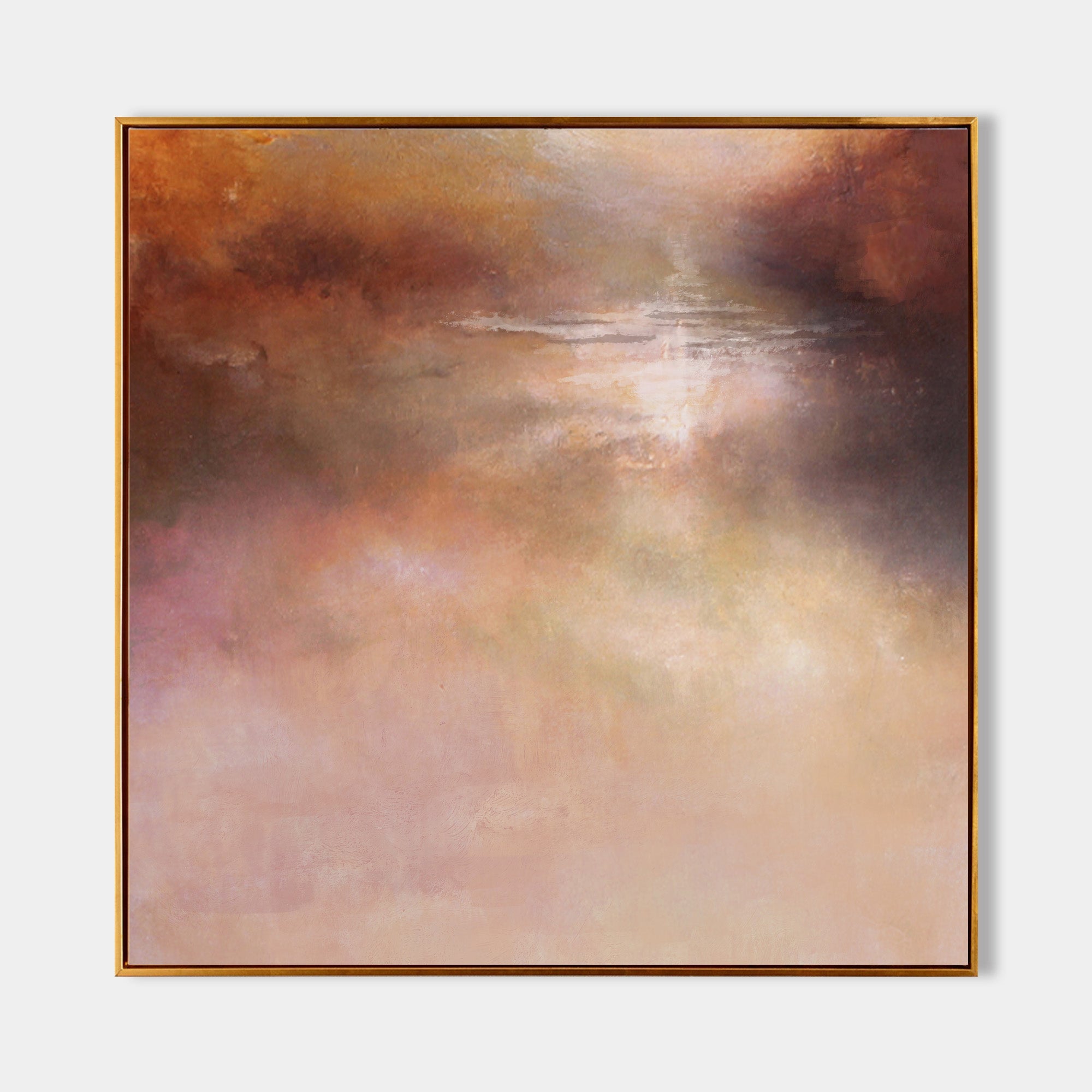Hand painted original sienna amber blush abstract oil painting canvas wall art, elegant luxury modern nordic scandinavian atmospheric h