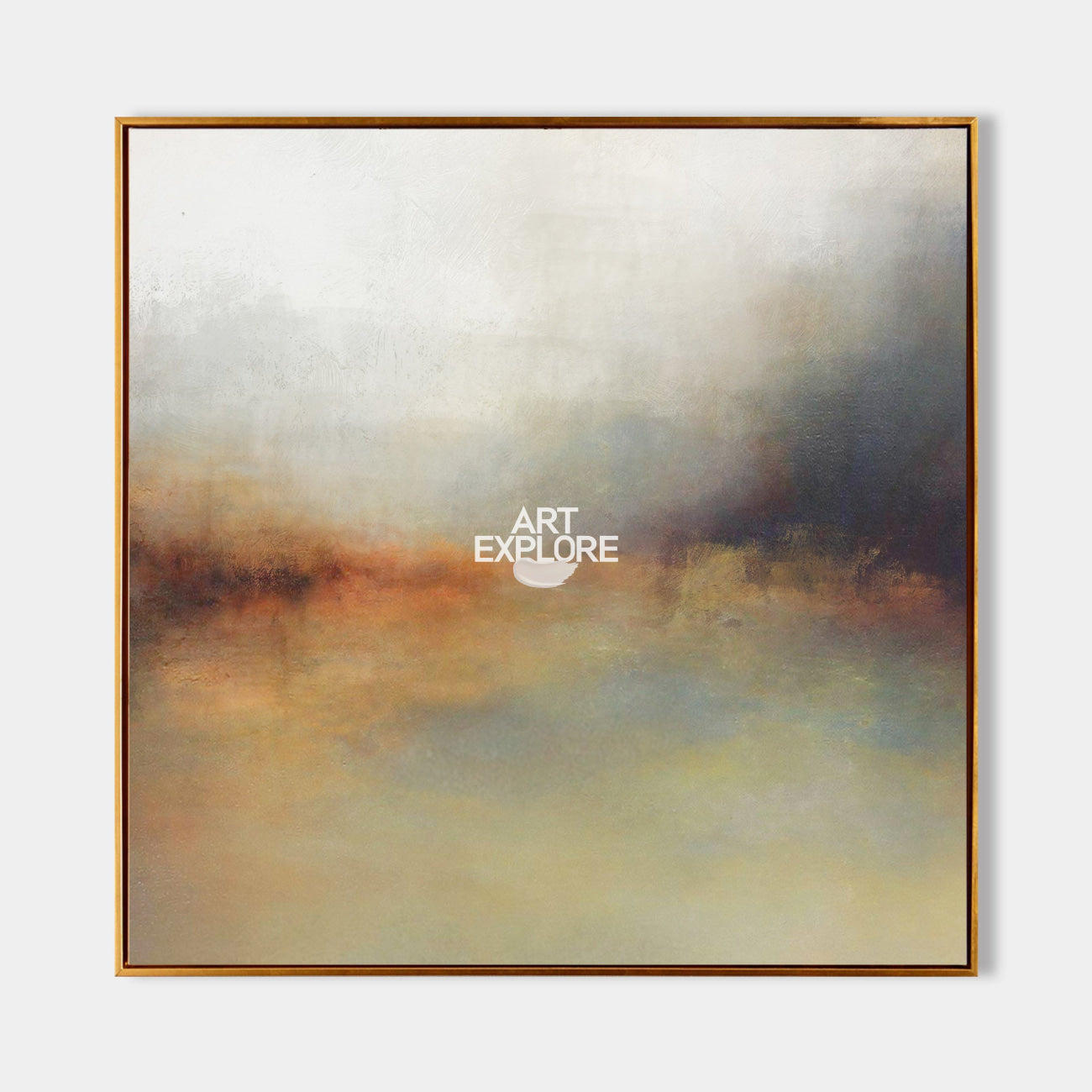 Original hand painted amber rust grey atmospheric abstract oil painting canvas wall art, nordic scandinavian elegant luxury modern livi