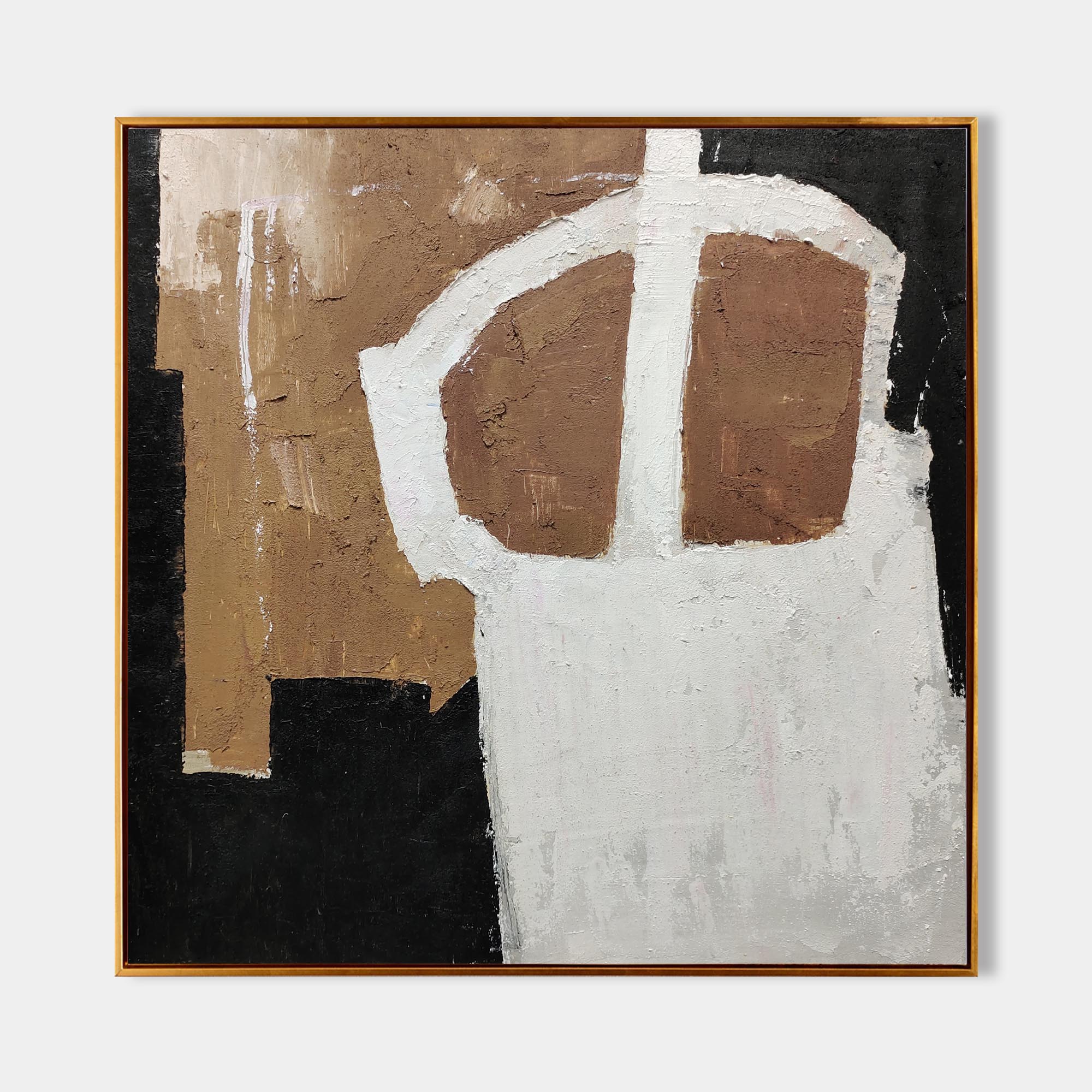 Original hand painted sienna brown black white abstract oil painting canvas wall art, nordic scandinavian minimalist elegant luxury mod
