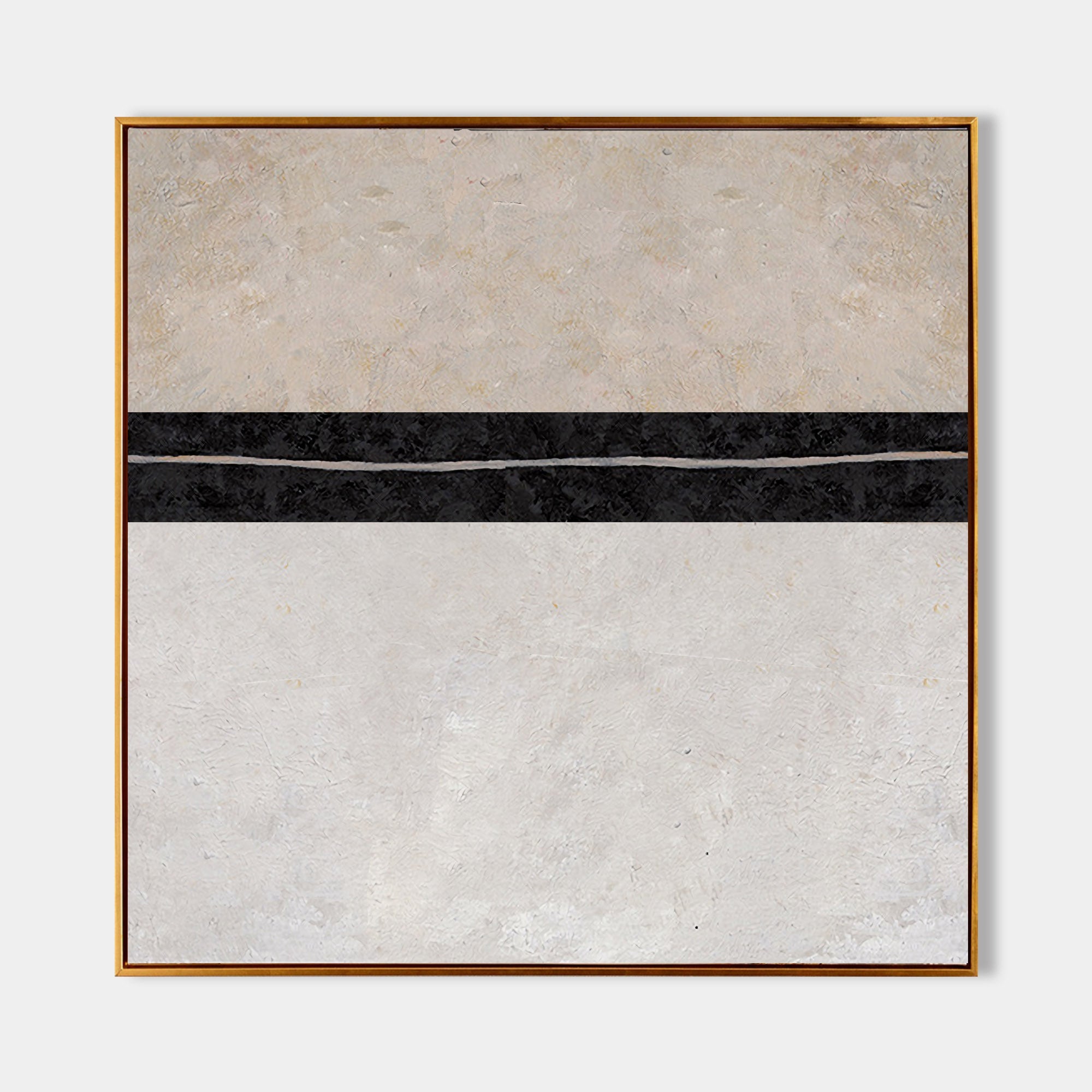 Original hand painted beige white black stripe abstract oil painting canvas wall art, nordic scandinavian minimalist elegant luxury mod