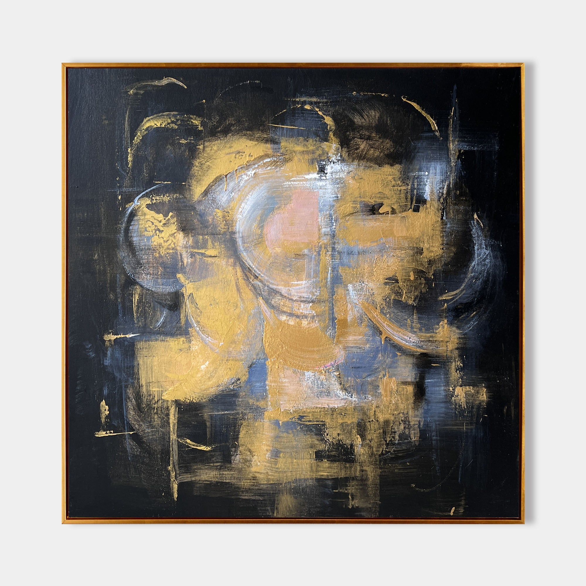 Original hand painted black gold abstract oil painting canvas wall art, expressive swirling textures, elegant luxury modern scandinavia