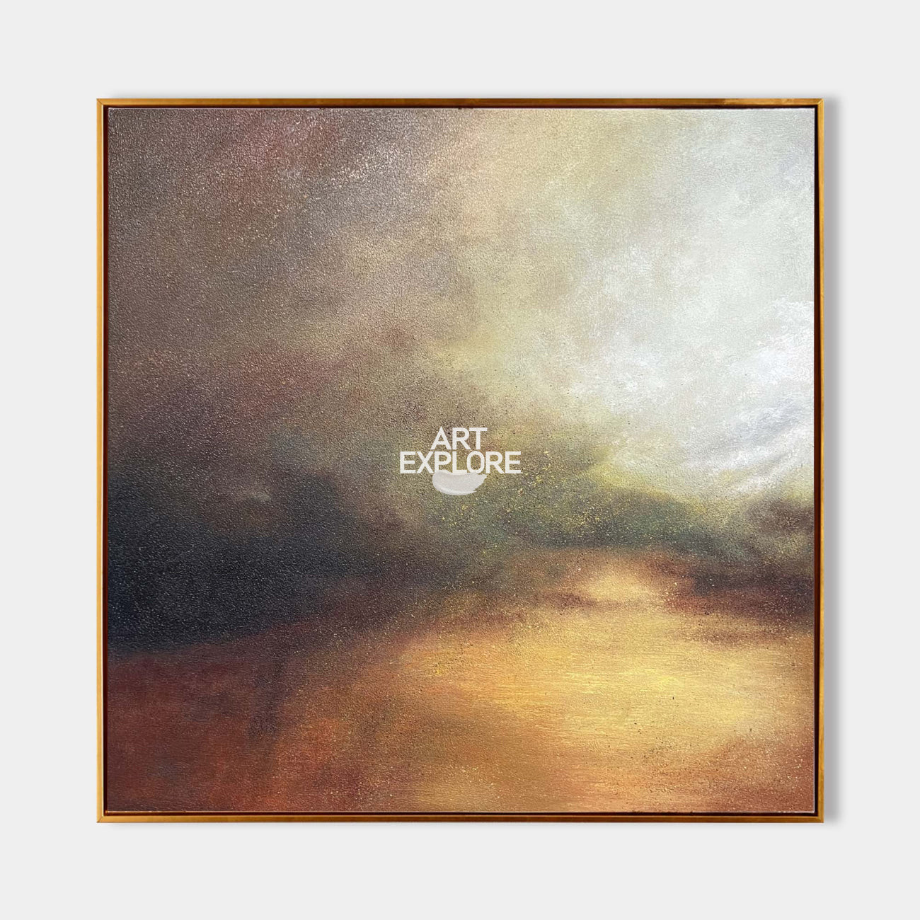 Original hand painted amber charcoal abstract oil painting canvas, moody dusk sky nordic scandinavian elegant luxury modern living room