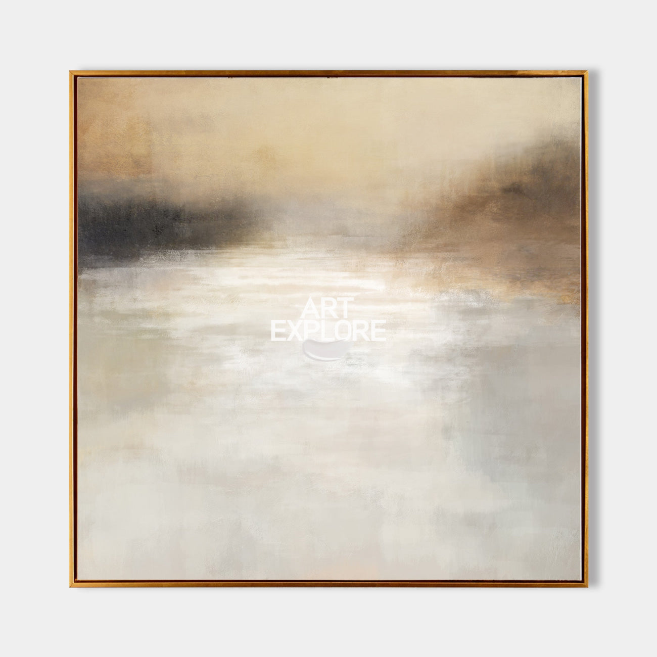 Original hand painted misty grey ivory gold abstract oil painting canvas wall art, nordic scandinavian minimalist elegant luxury modern