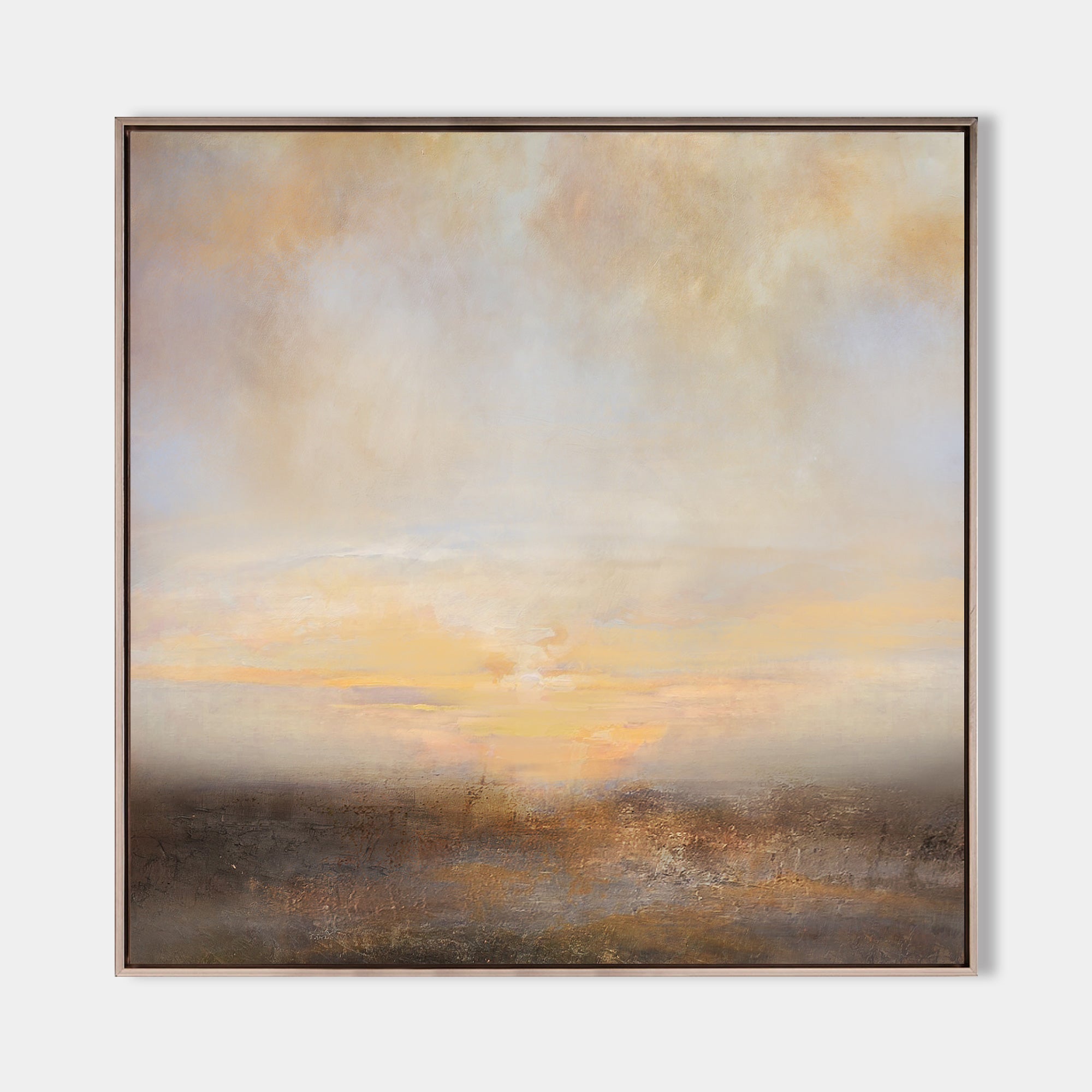 Original hand painted golden amber sunset abstract oil painting canvas wall art, nordic scandinavian minimalist elegant luxury modern l