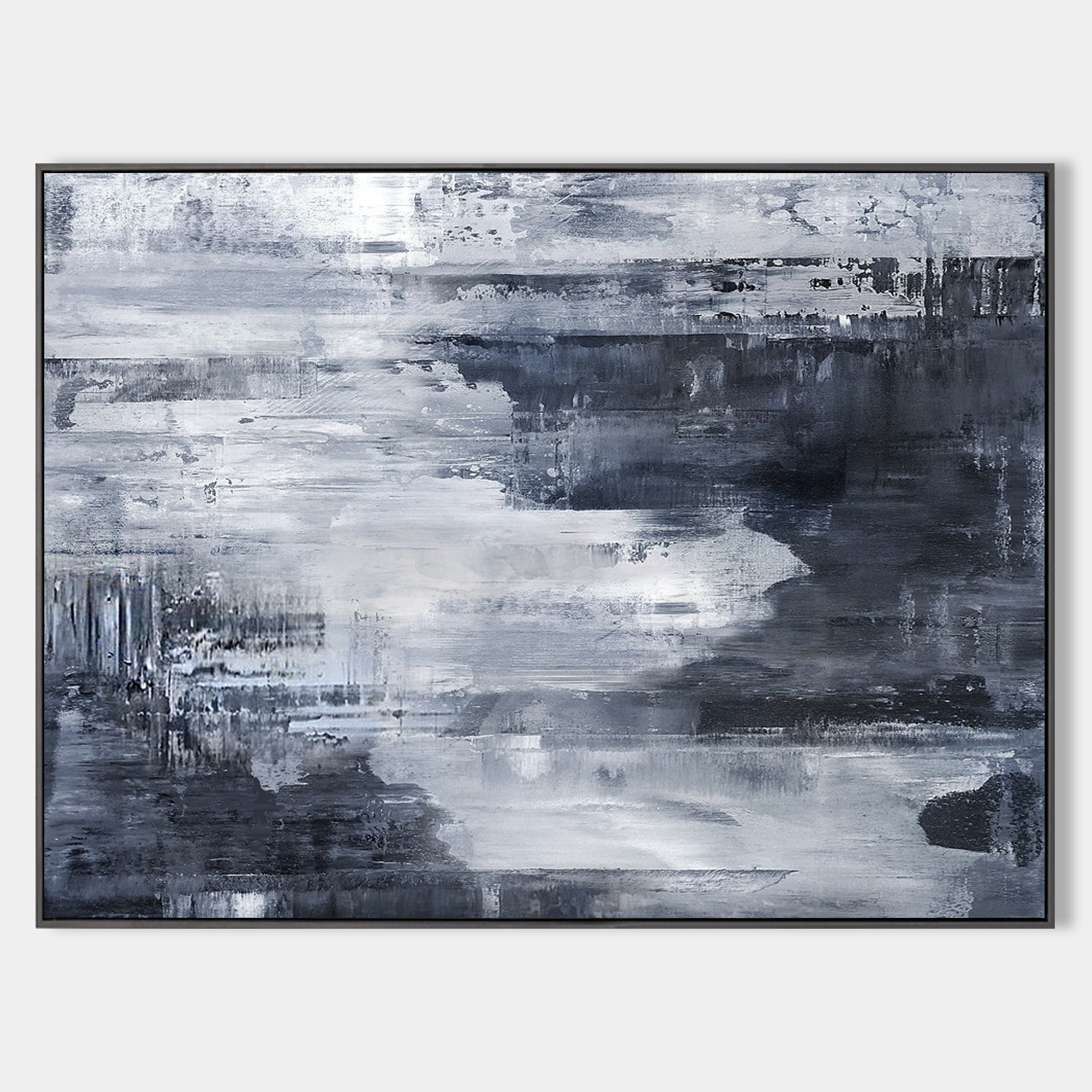 Original hand painted dark grey charcoal abstract oil painting canvas wall art, nordic scandinavian moody elegant luxury modern living