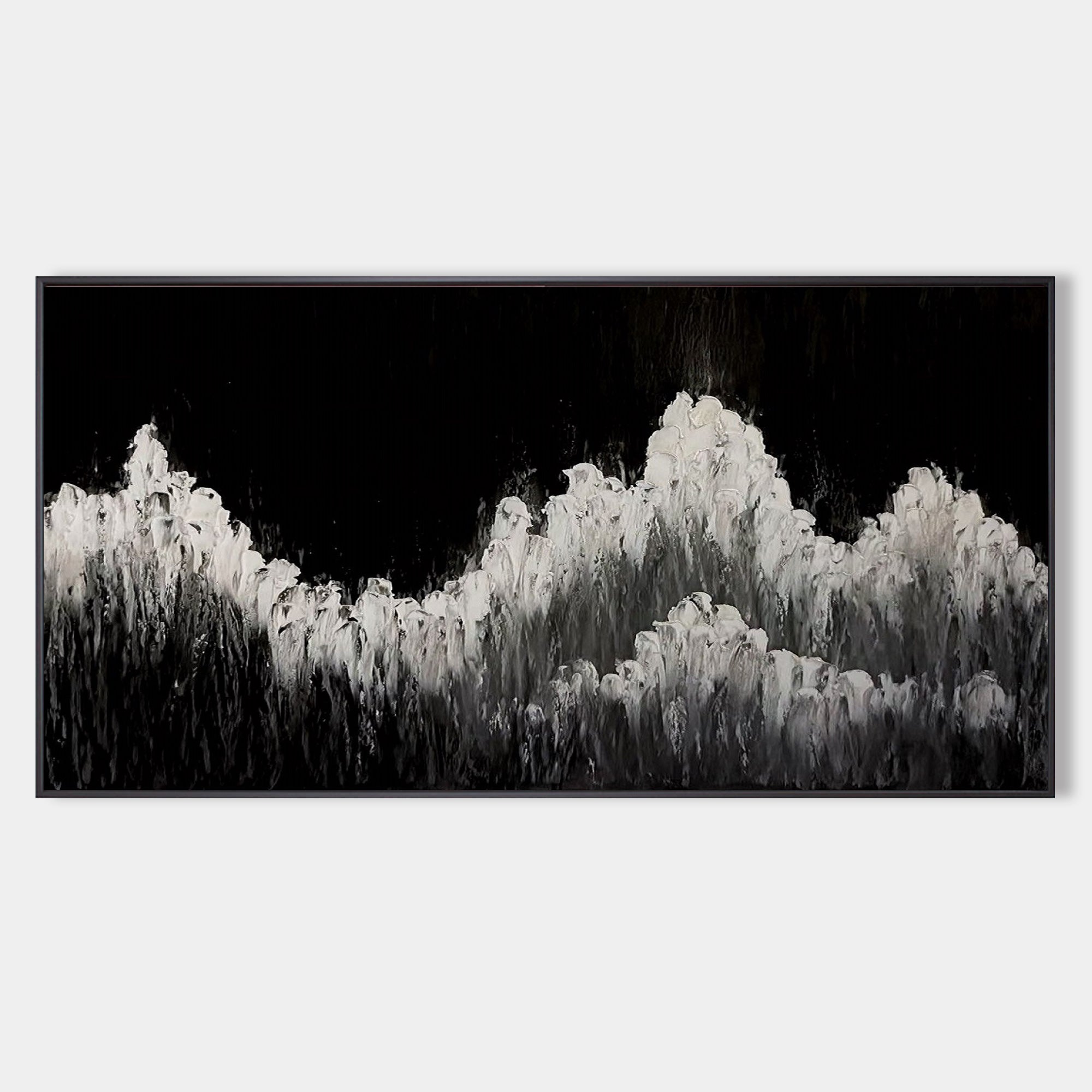 Original hand painted black white textured abstract oil painting canvas wall art, nordic scandinavian minimalist elegant luxury modern