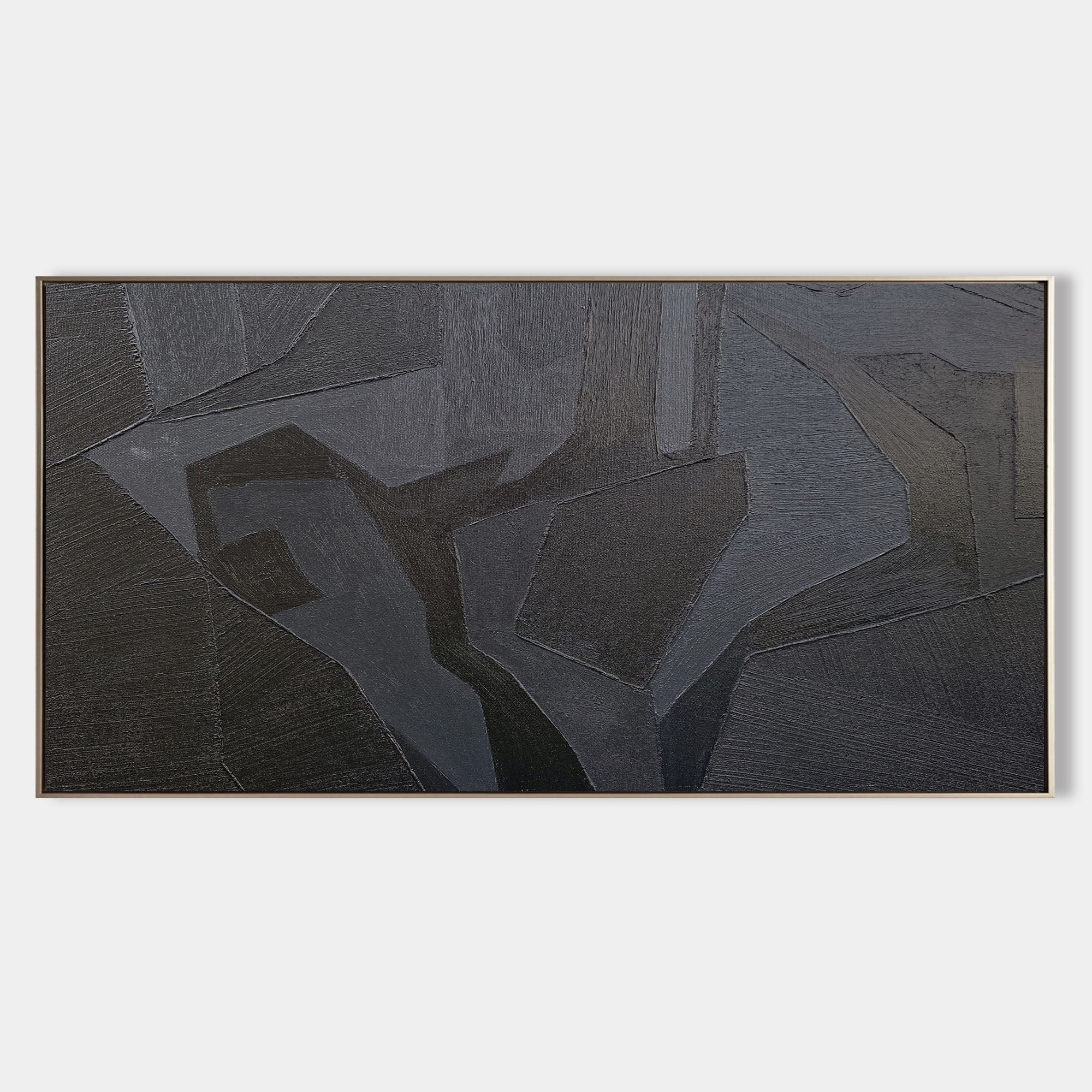 Original hand painted charcoal geometric abstract oil painting canvas wall art, nordic scandinavian elegant luxury modern living room h