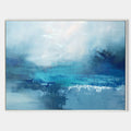 Original hand painted teal navy abstract coastal oil painting canvas wall art, nordic scandinavian elegant luxury modern living room ho