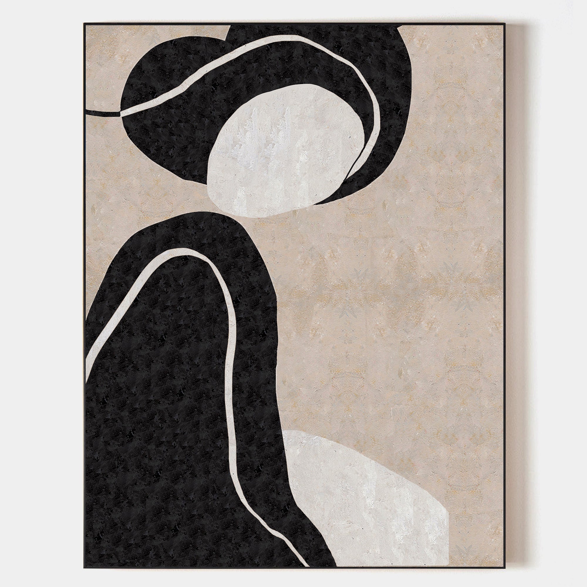 Original hand painted black cream abstract oil painting canvas, bold organic silhouette minimalist nordic scandinavian elegant luxury m