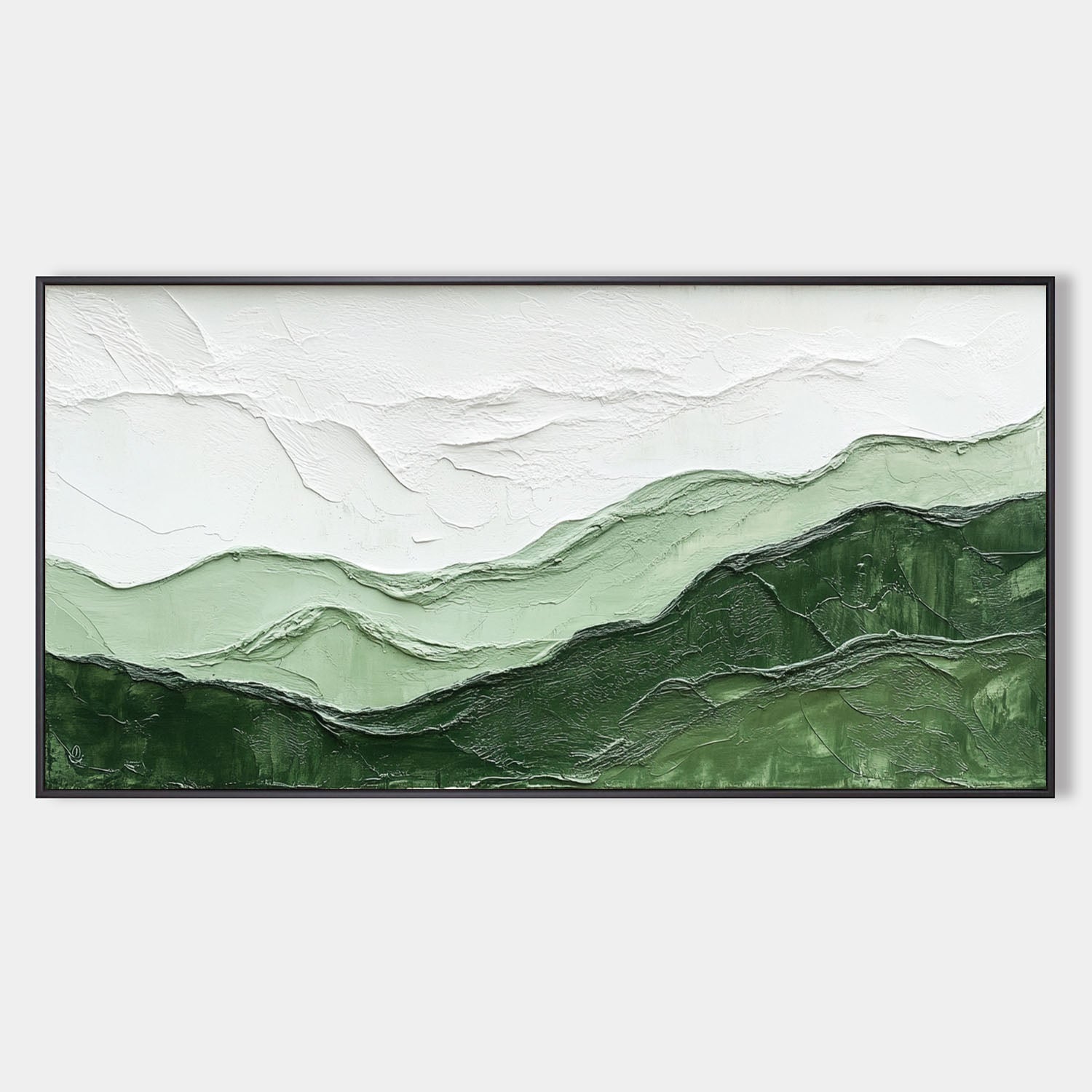 Original hand painted sage green abstract mountain landscape oil painting canvas wall art, nordic scandinavian minimalist elegant luxur
