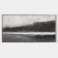 Original hand painted charcoal grey abstract landscape oil painting canvas, misty treeline nordic scandinavian minimalist elegant luxur