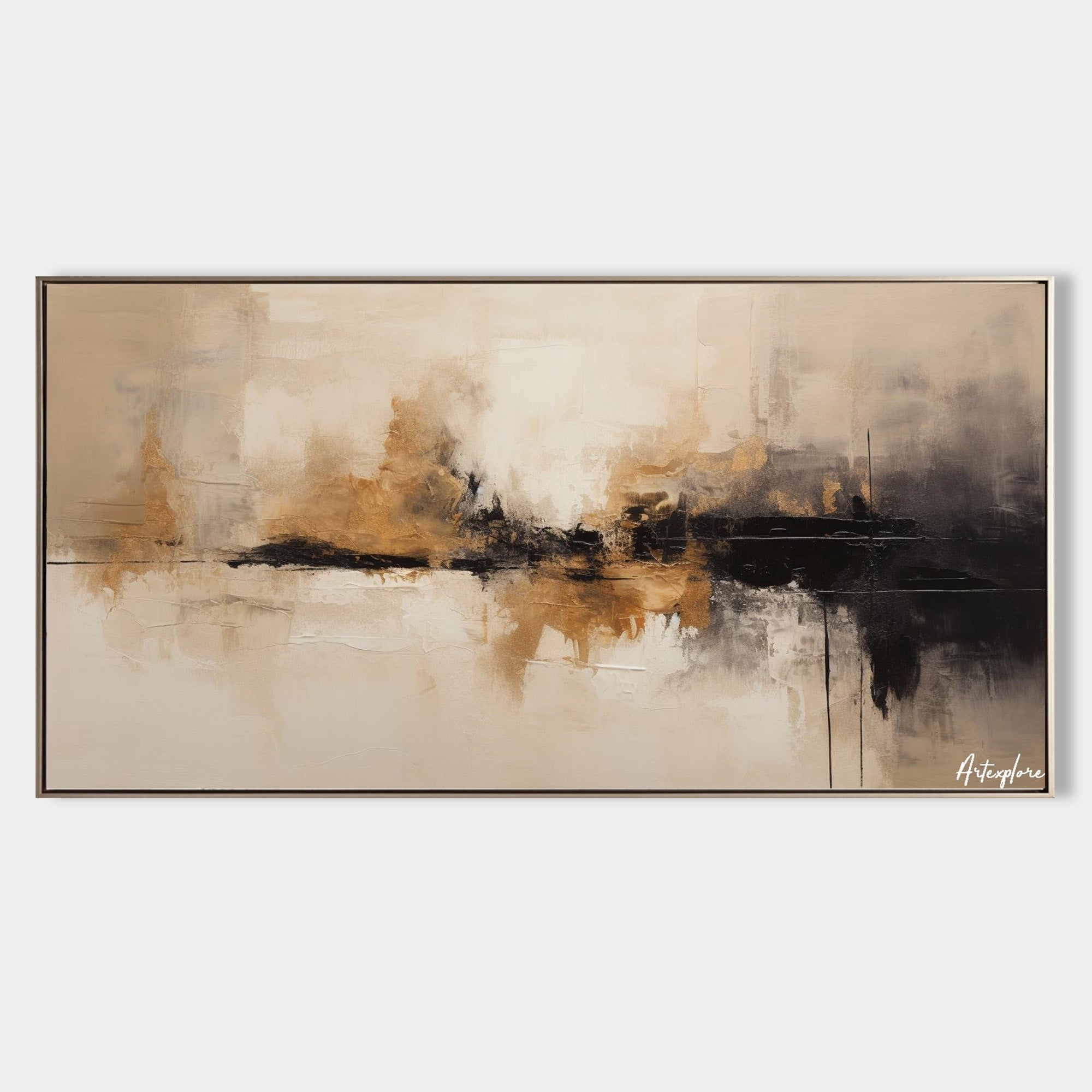 Original hand painted amber gold black abstract oil painting canvas wall art, nordic scandinavian minimalist elegant luxury modern livi