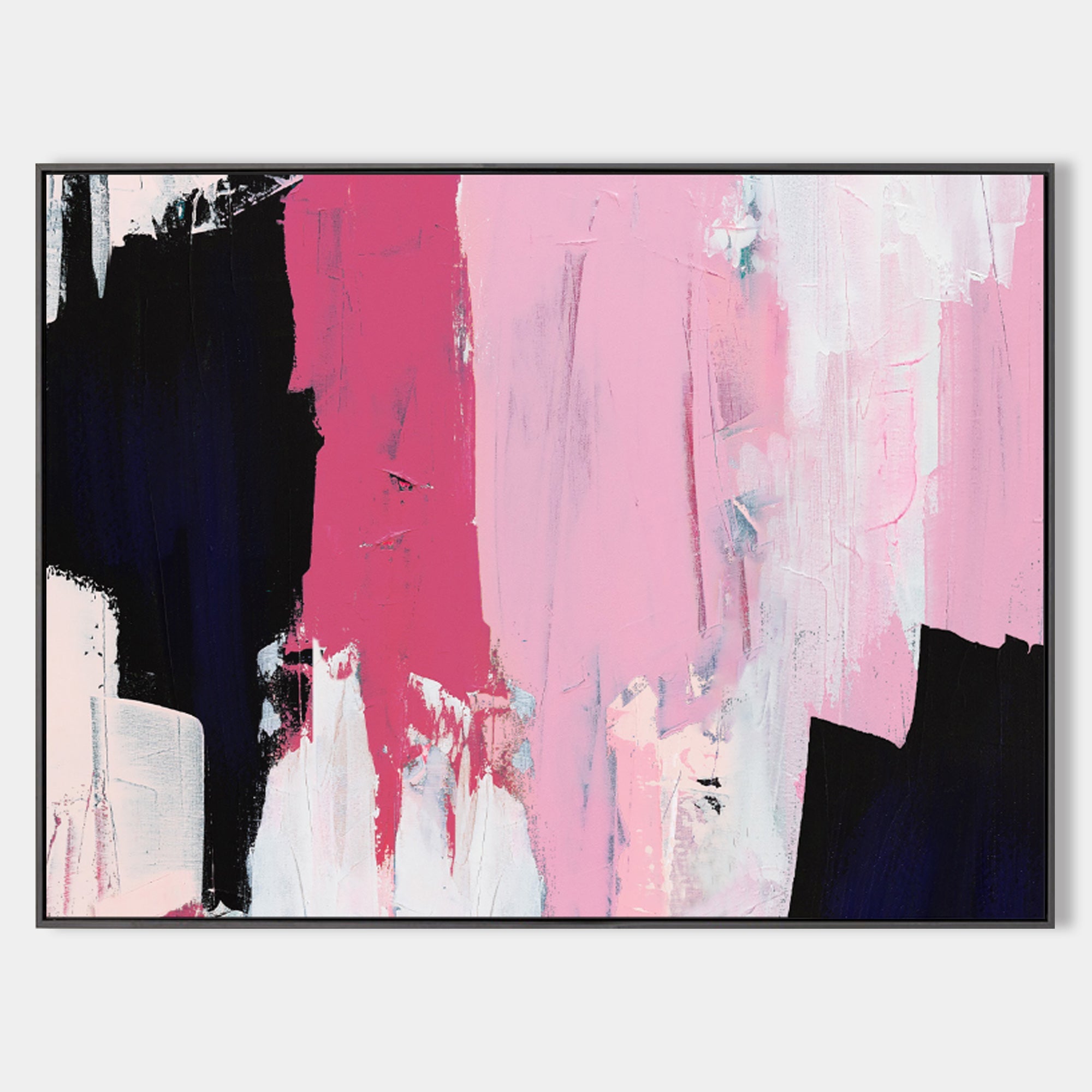 Original hand painted pink black navy abstract oil painting canvas wall art, bold brushstrokes elegant luxury modern nordic scandinavia