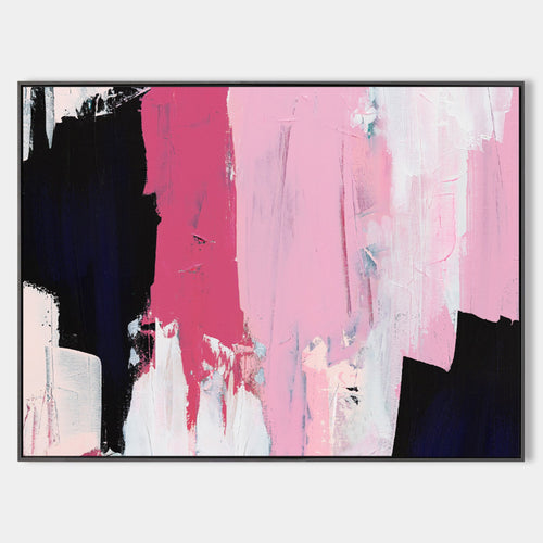 Original hand painted pink black navy abstract oil painting canvas wall art, bold brushstrokes elegant luxury modern nordic scandinavia