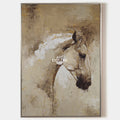 Original hand painted abstract horse portrait oil painting canvas, warm taupe gold tones, elegant luxury nordic scandinavian modern liv