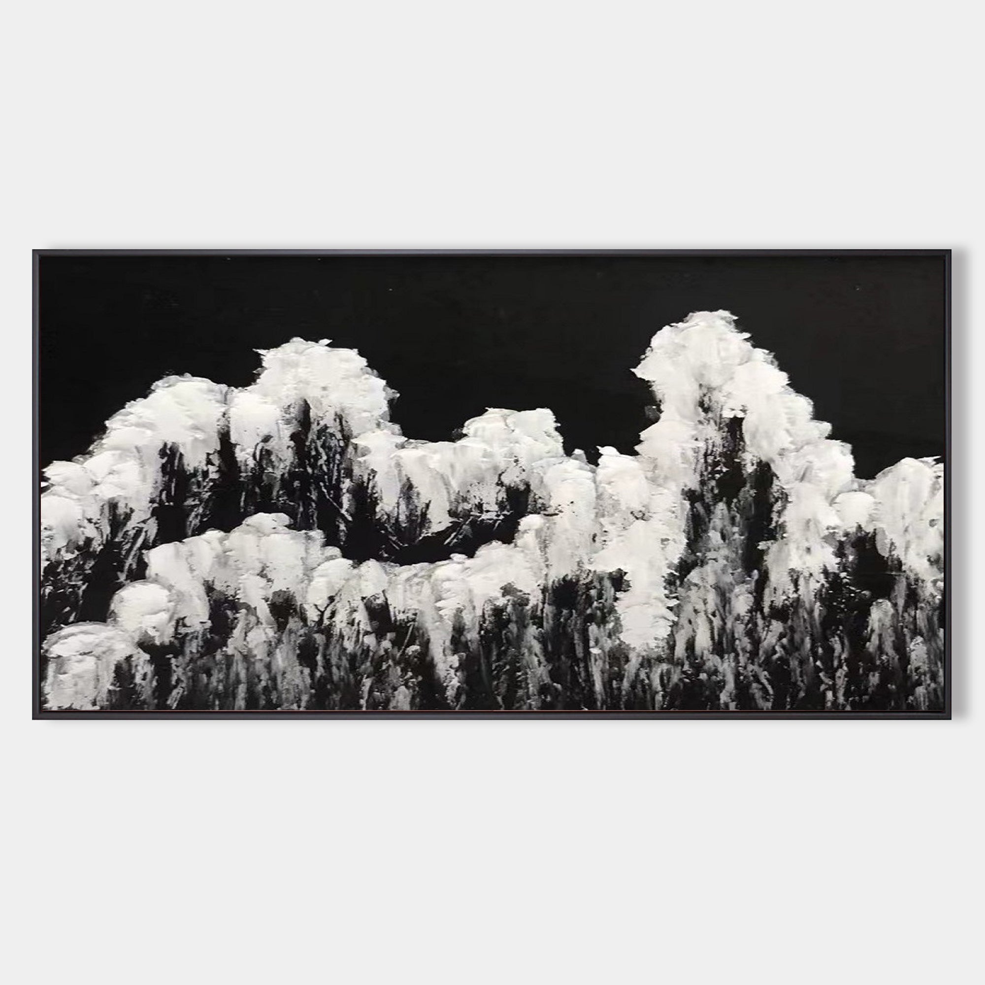 Original hand painted black white mountain abstract oil painting canvas wall art, nordic scandinavian elegant luxury modern living room