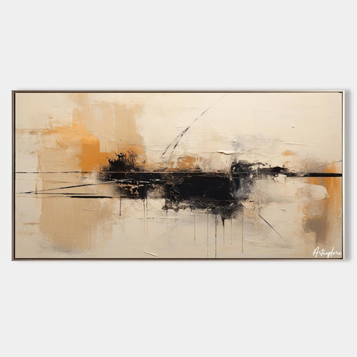 Original hand painted amber ivory black abstract oil painting canvas wall art, textured nordic scandinavian minimalist elegant luxury m