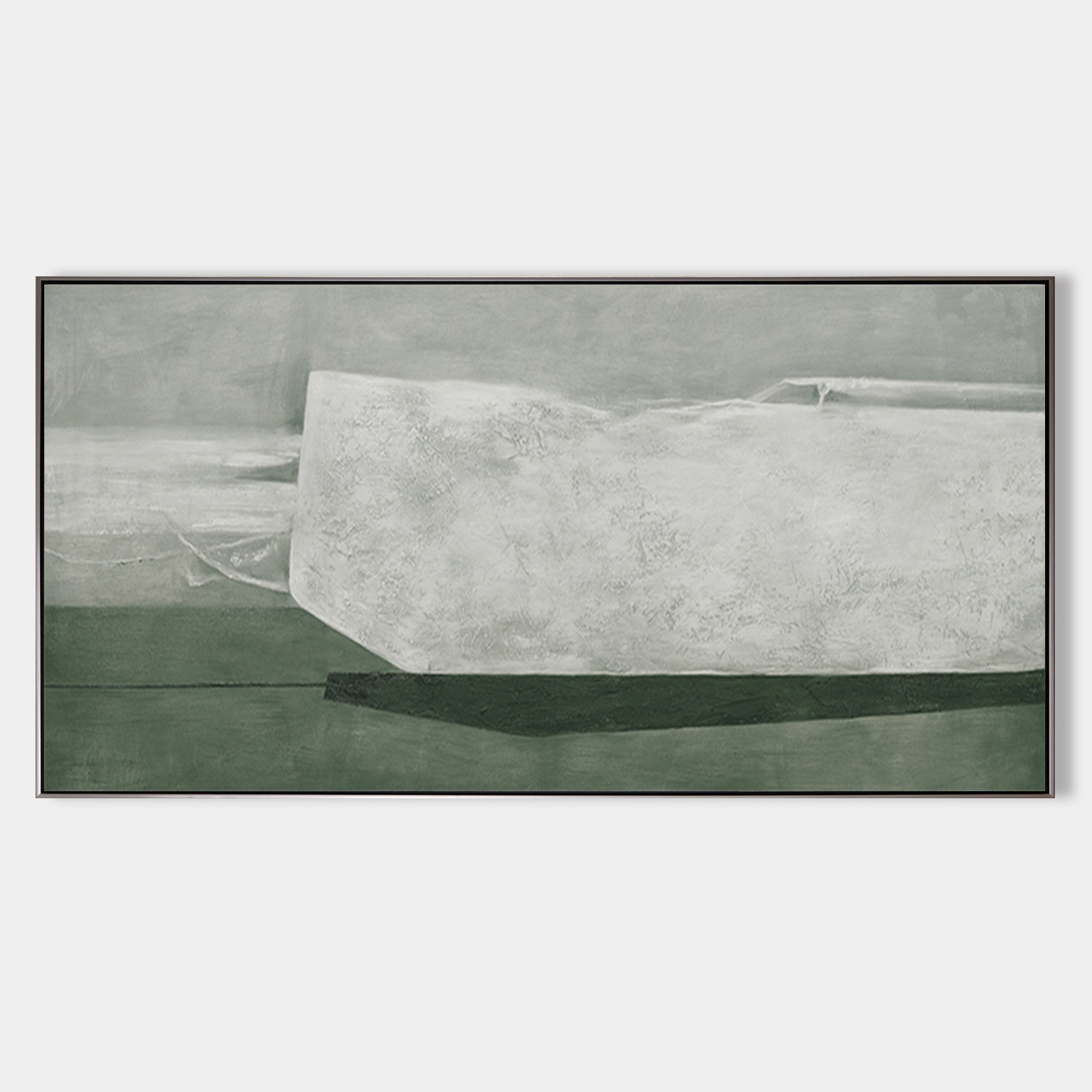 Original hand painted white iceberg abstract oil painting canvas wall art, nordic scandinavian minimalist sage green elegant luxury mod