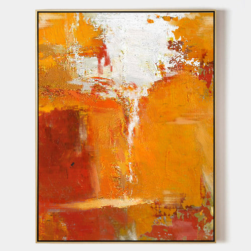 Original hand painted amber burnt orange abstract oil painting canvas wall art, bold textured luxury modern scandinavian elegant living