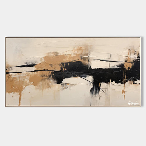 Original hand painted amber black ivory abstract oil painting canvas wall art, nordic scandinavian elegant luxury modern living room ho