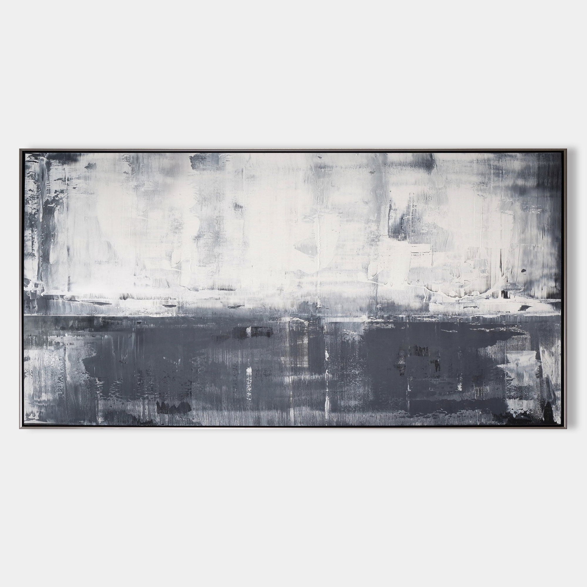 Original hand painted charcoal grey white abstract oil painting canvas wall art, nordic scandinavian minimalist elegant luxury modern h