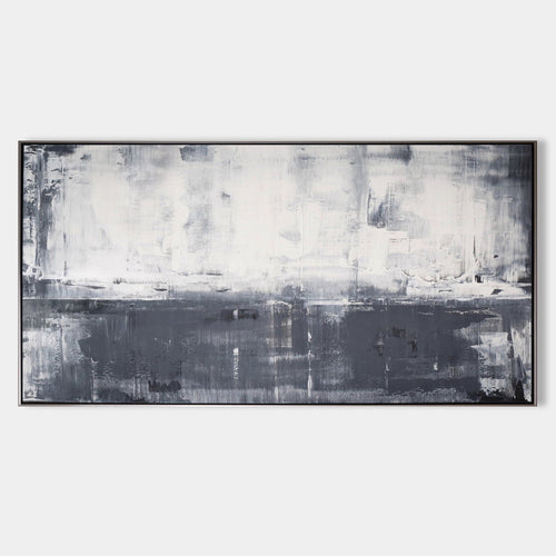 Original hand painted charcoal grey white abstract oil painting canvas wall art, nordic scandinavian minimalist elegant luxury modern h